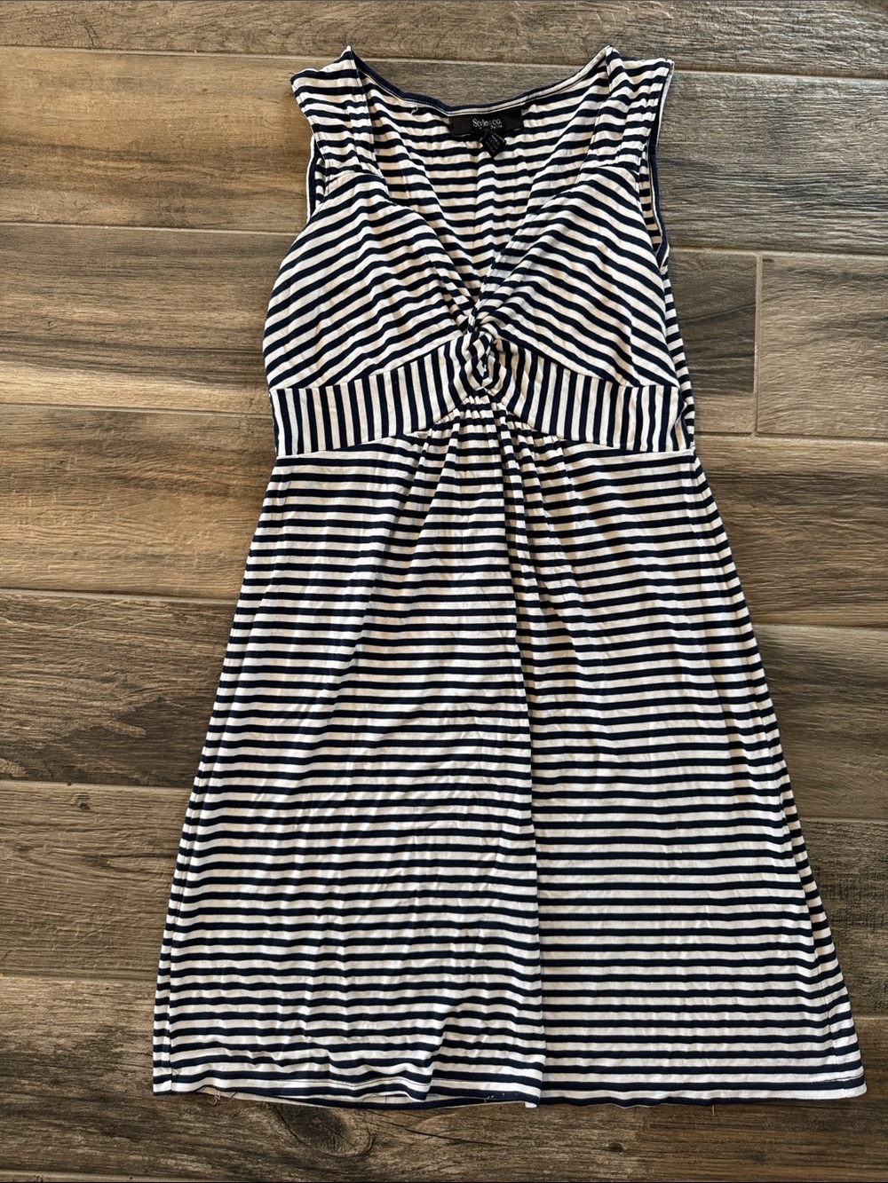 Style & Co. Navy and White Striped Twist-Front Casual Dress